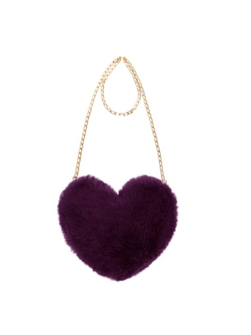 Faux Fur Heart Shaped Crossbody Bag Fluffy Chain Shoulder Cute Clutch Purse